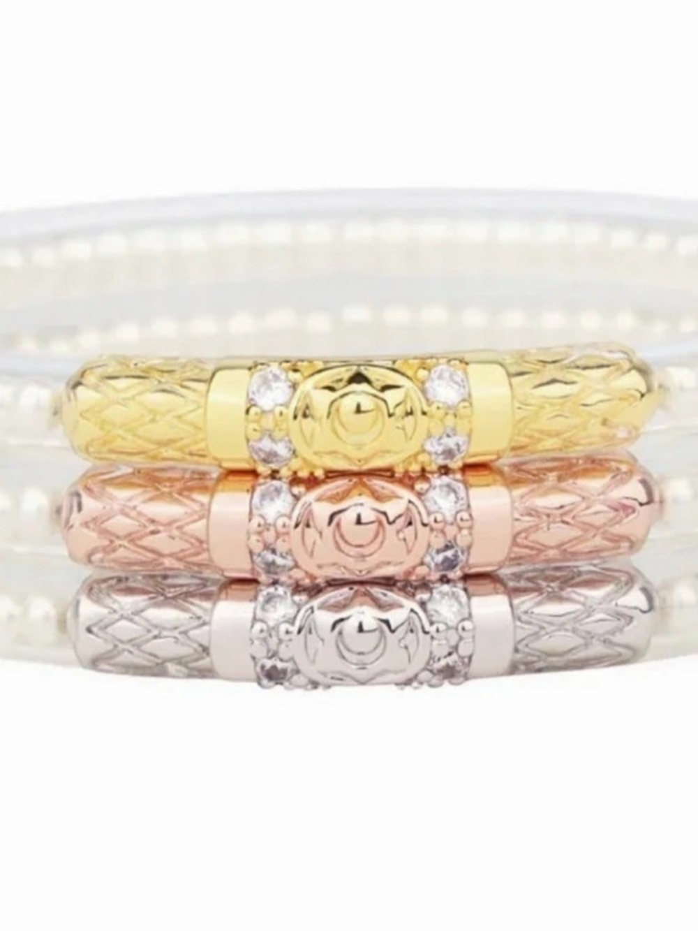 BuDhaGirl Three Queens All Weather Bangles - White Pearl